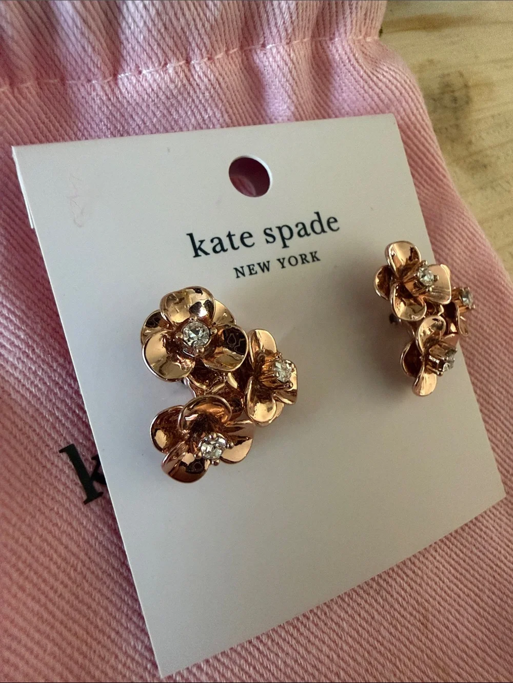 kate spade Rose Gold Floral Cluster Stud Earrings with Pink Pouch